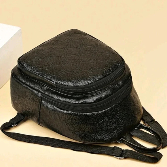 Black faux leather style bag purse women\'s handbag crossbody backpack bow print main image 9